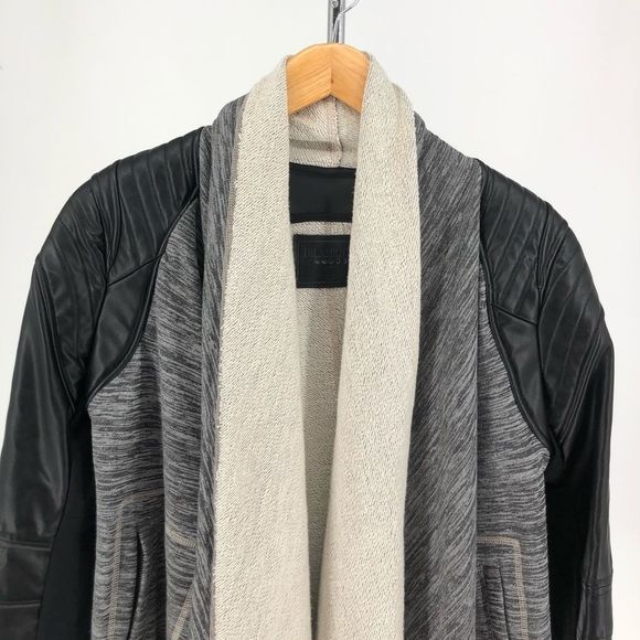 Blank NYC Drape Knit Shawl Collar Faux Leather Sleeve Moto Jacket Size Medium - Picture 3 of 12